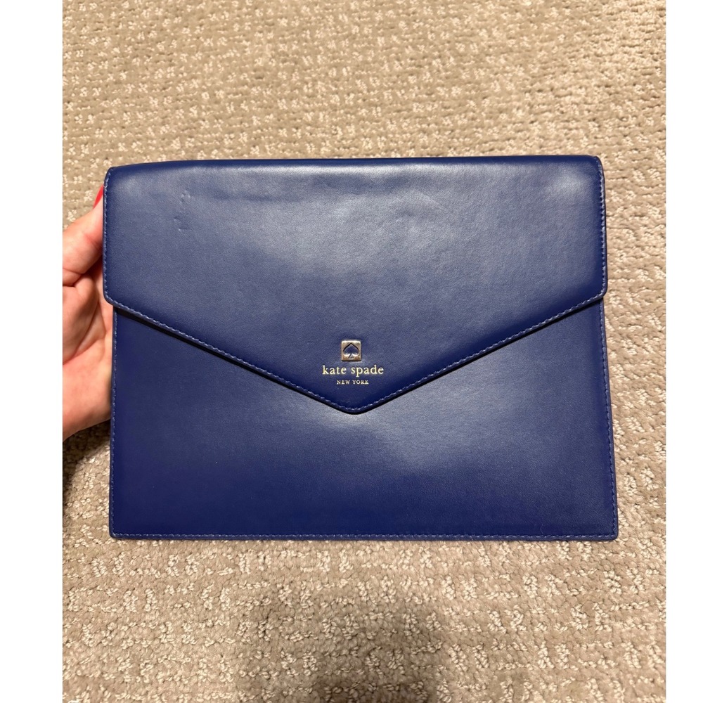 Kate Spade New York Navy Blue Leather Envelope Clutch Bag Gold Hardware